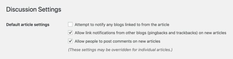 Image des paramètres de discussion. Il y en a 3 répertoriés, mais les 2 qui sont cochés sont "Autoriser les notifications de liens d