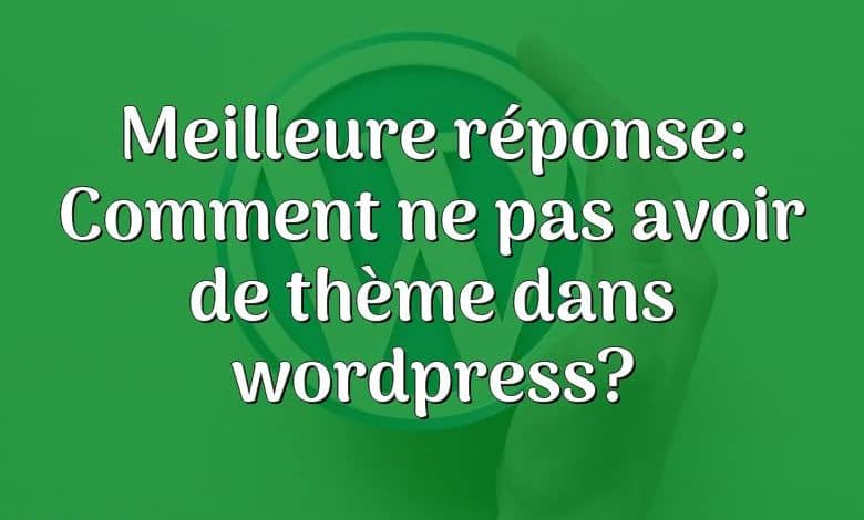 Meilleure réponse: Comment ne pas avoir de thème dans wordpress?